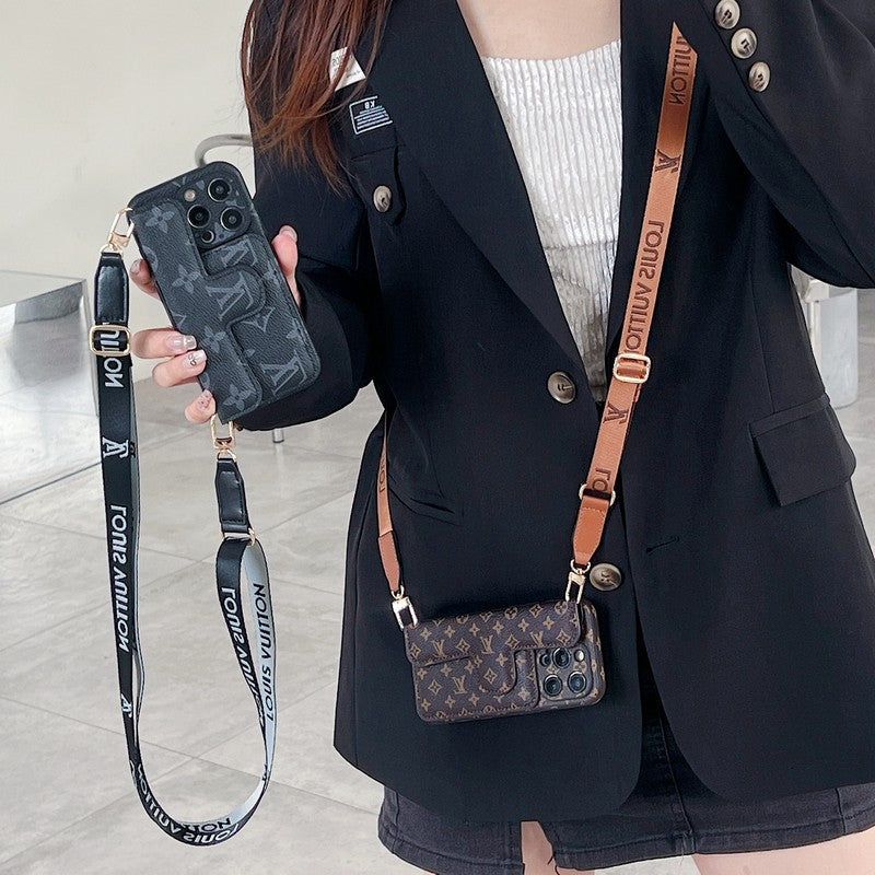 Custodia per iPhone a tracolla con portacarte laterale Lou