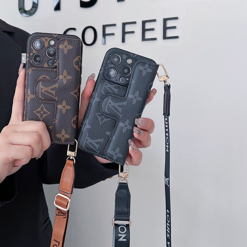 Custodia per iPhone a tracolla con portacarte laterale Lou