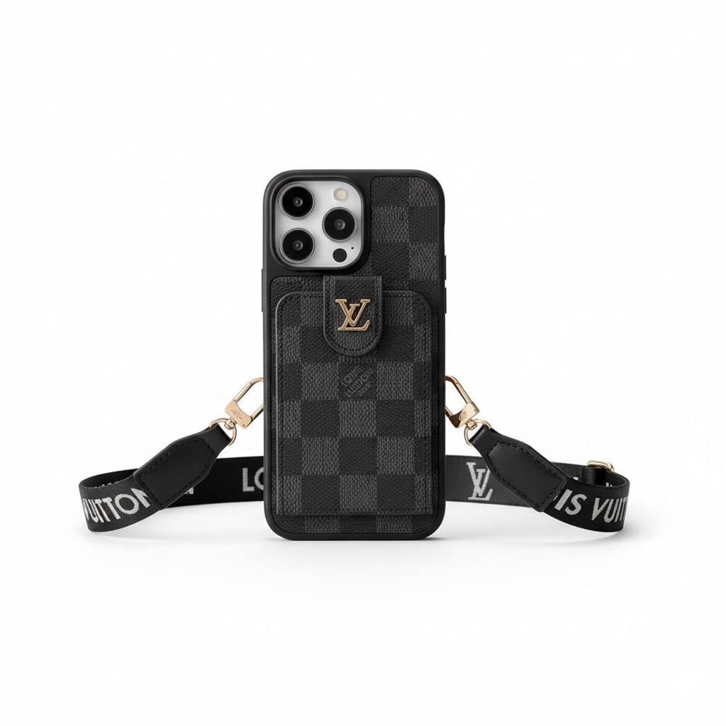 Lou Black & White Crossbody Card Bag iPhone Case