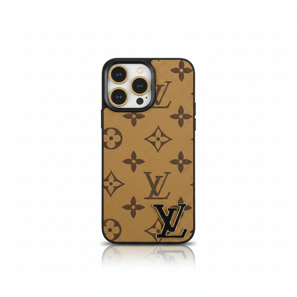 Custodia per iPhone in pelle con logo Lou nero