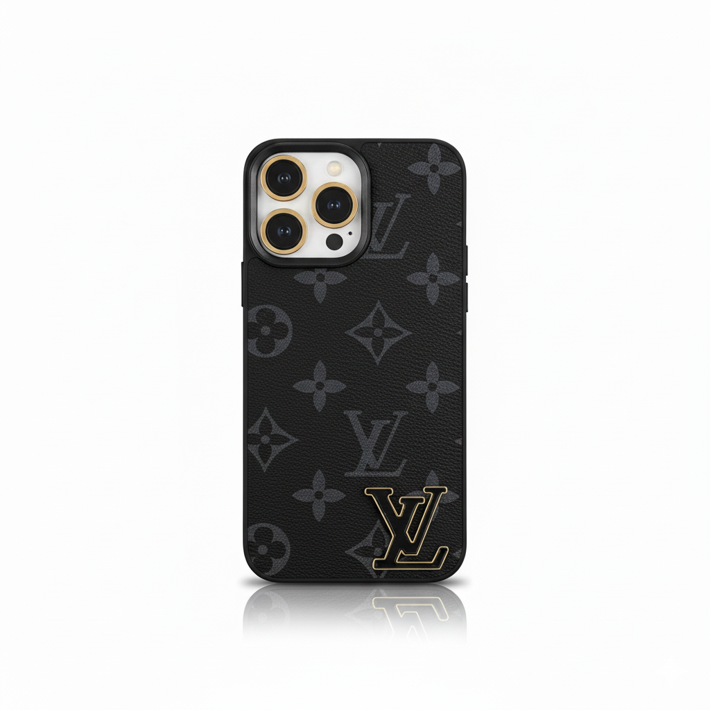 Custodia per iPhone in pelle con logo Lou nero