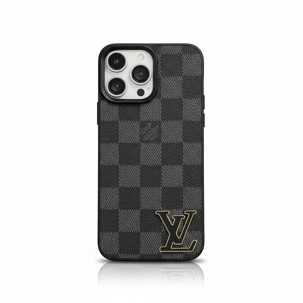 Custodia per iPhone in pelle con logo Lou nero