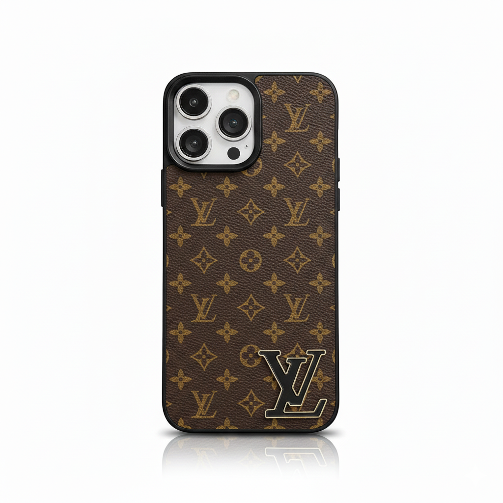 Custodia per iPhone in pelle con logo Lou nero
