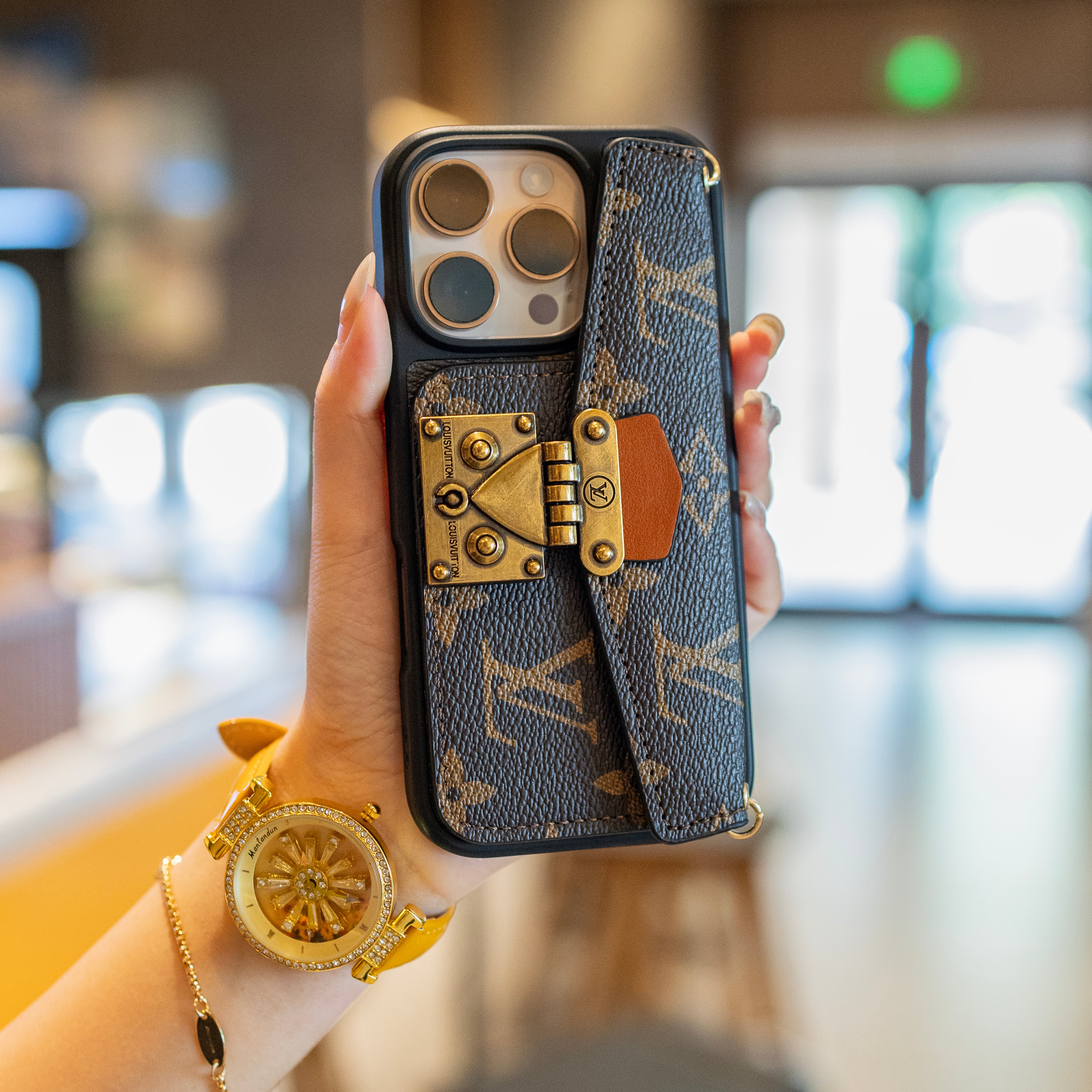 Lou Lock Card Bag Crossbody Chain iPhone Case