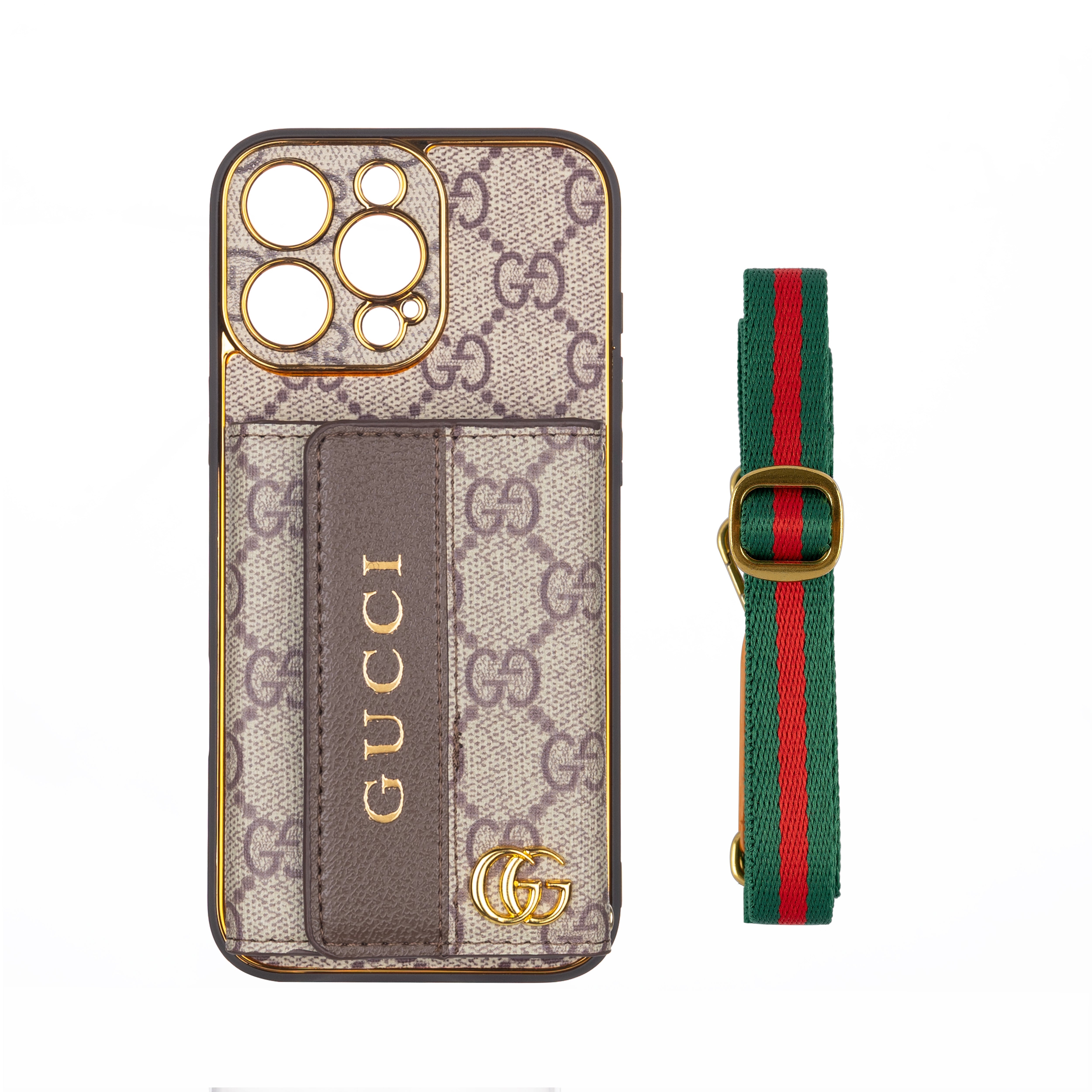 Luksusowe, stylowe etui na iPhone'a z uchwytem na karty & Pasek