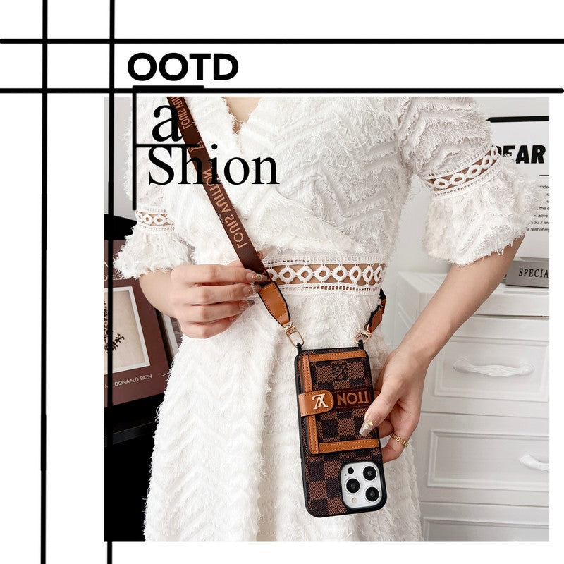 ルー カード バッグ チェーン クラシック ブラウン iPhone ケース