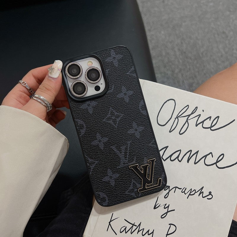 Custodia per iPhone in pelle con logo Lou nero