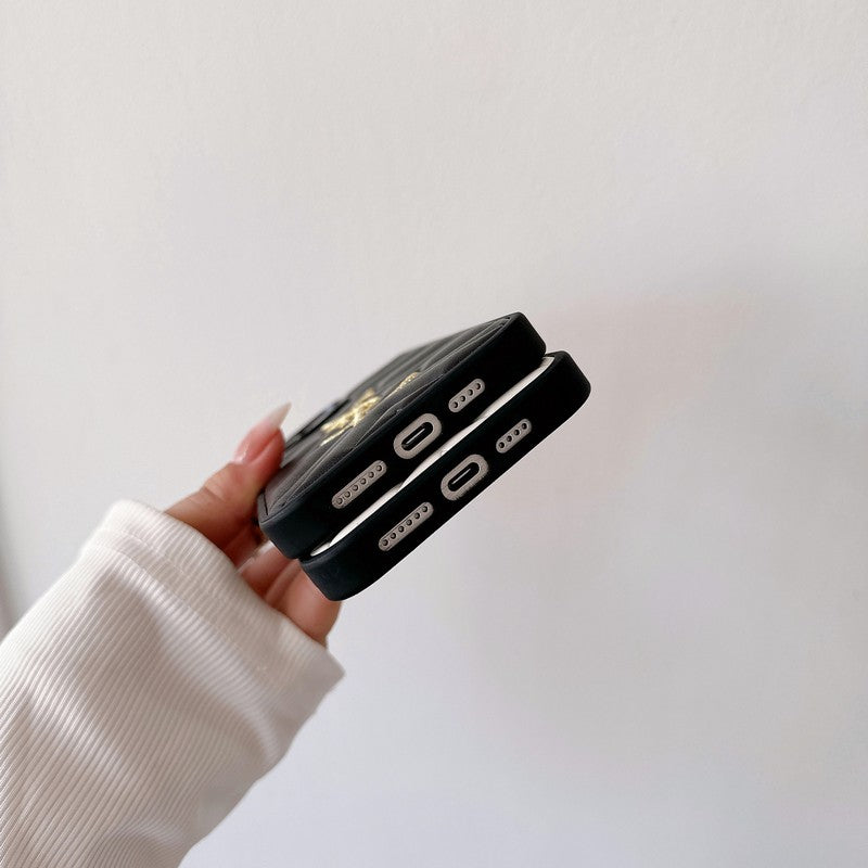 セントブラック & ホワイトレザーiPhoneケース