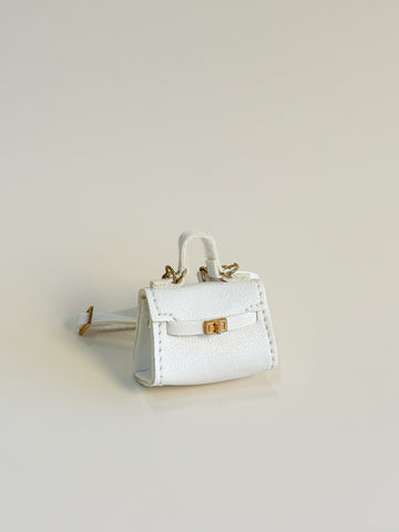 Mála láimhe só Miniature Labubu - Tote Leathar Bán le Glas Óir