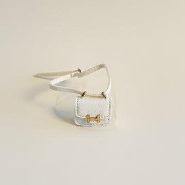 Labubu Mini Micro H Flap Crossbody - White with Gold Accent