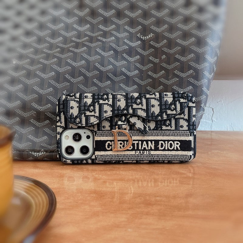 CDブラック & グレーファブリックカードバッグiPhoneケース