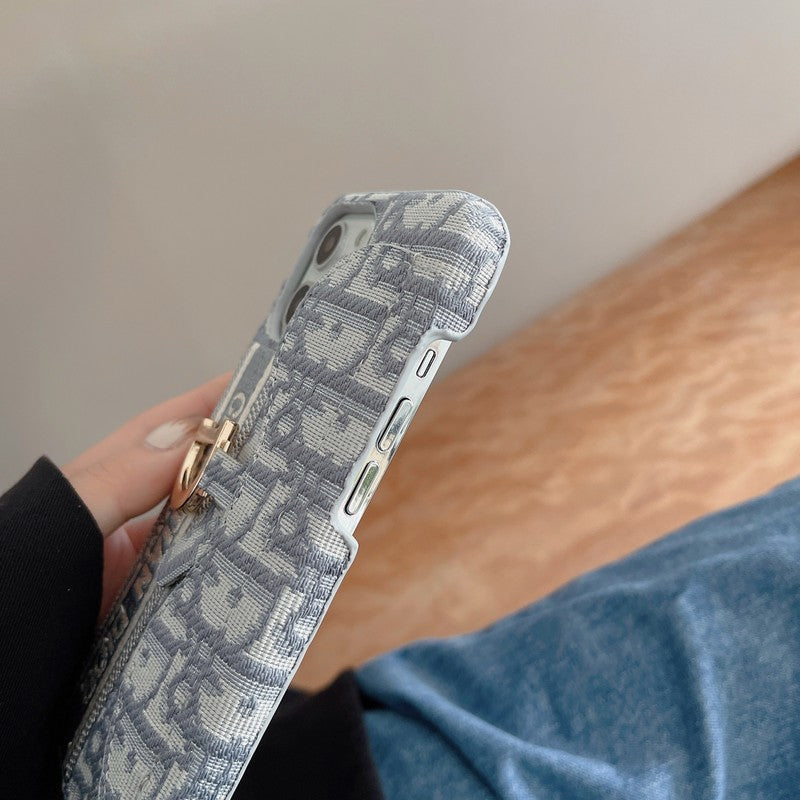 CDブラック & グレーファブリックカードバッグiPhoneケース