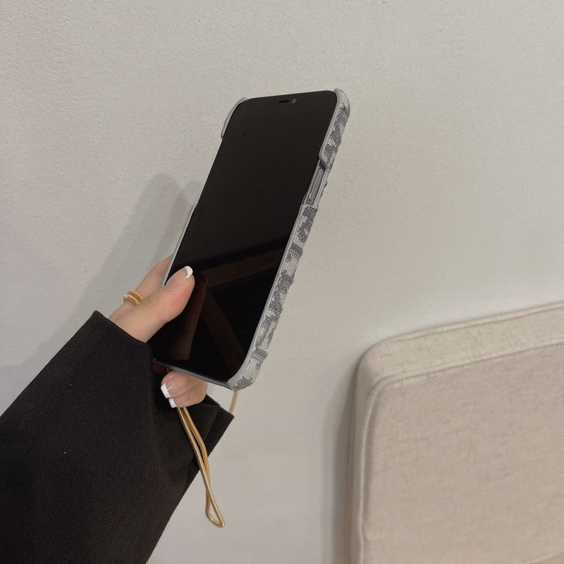 CD 블랙 & 그레이 패브릭 카드백 크로스바디 아이폰 케이스