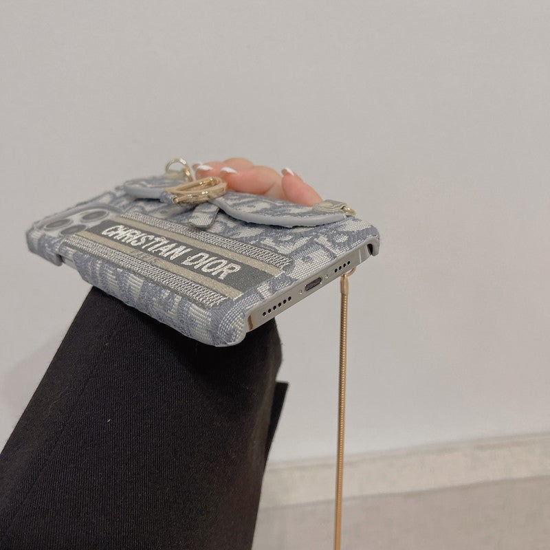 CD 블랙 & 그레이 패브릭 카드백 크로스바디 아이폰 케이스