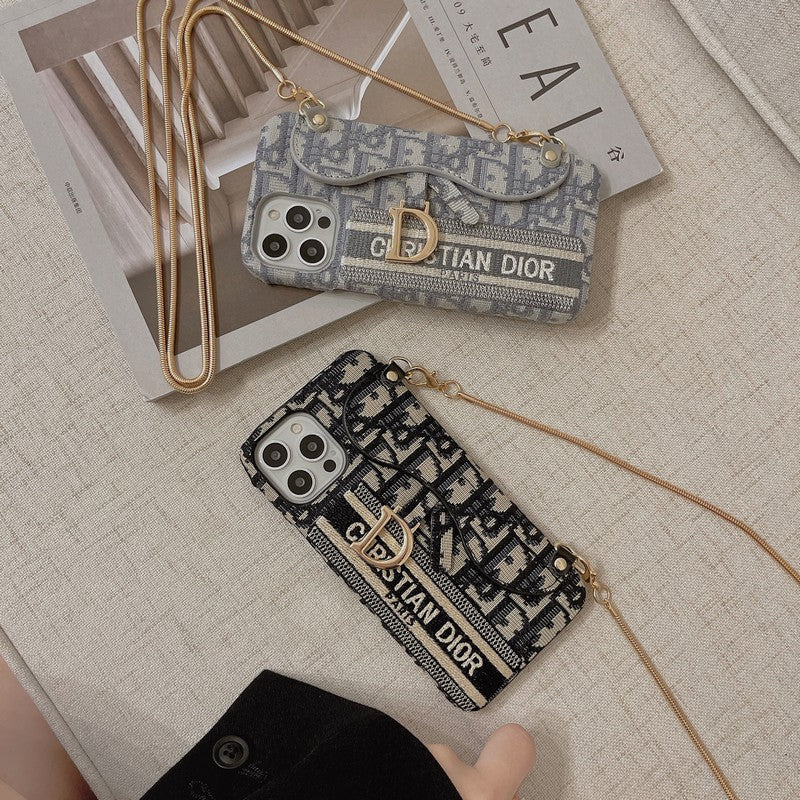 CD 블랙 & 그레이 패브릭 카드백 크로스바디 아이폰 케이스