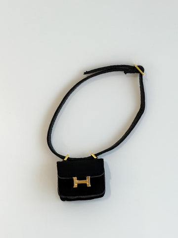 Labubu Mini Micro H Flap Crossbody - Black with Gold Accent