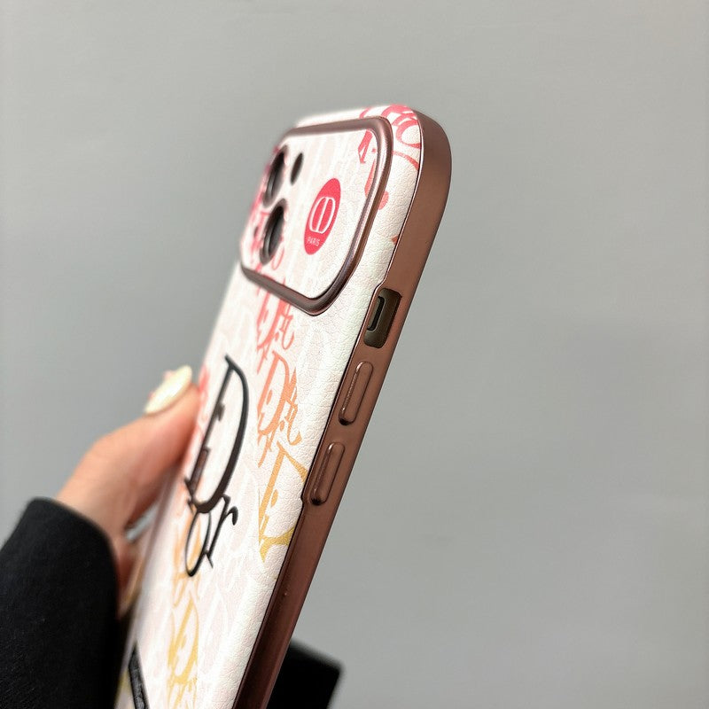 CD Blanco & Funda de cuero marrón para iPhone