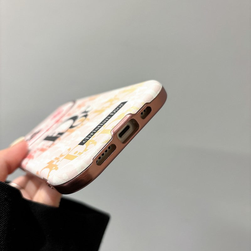 CD Blanco & Funda de cuero marrón para iPhone