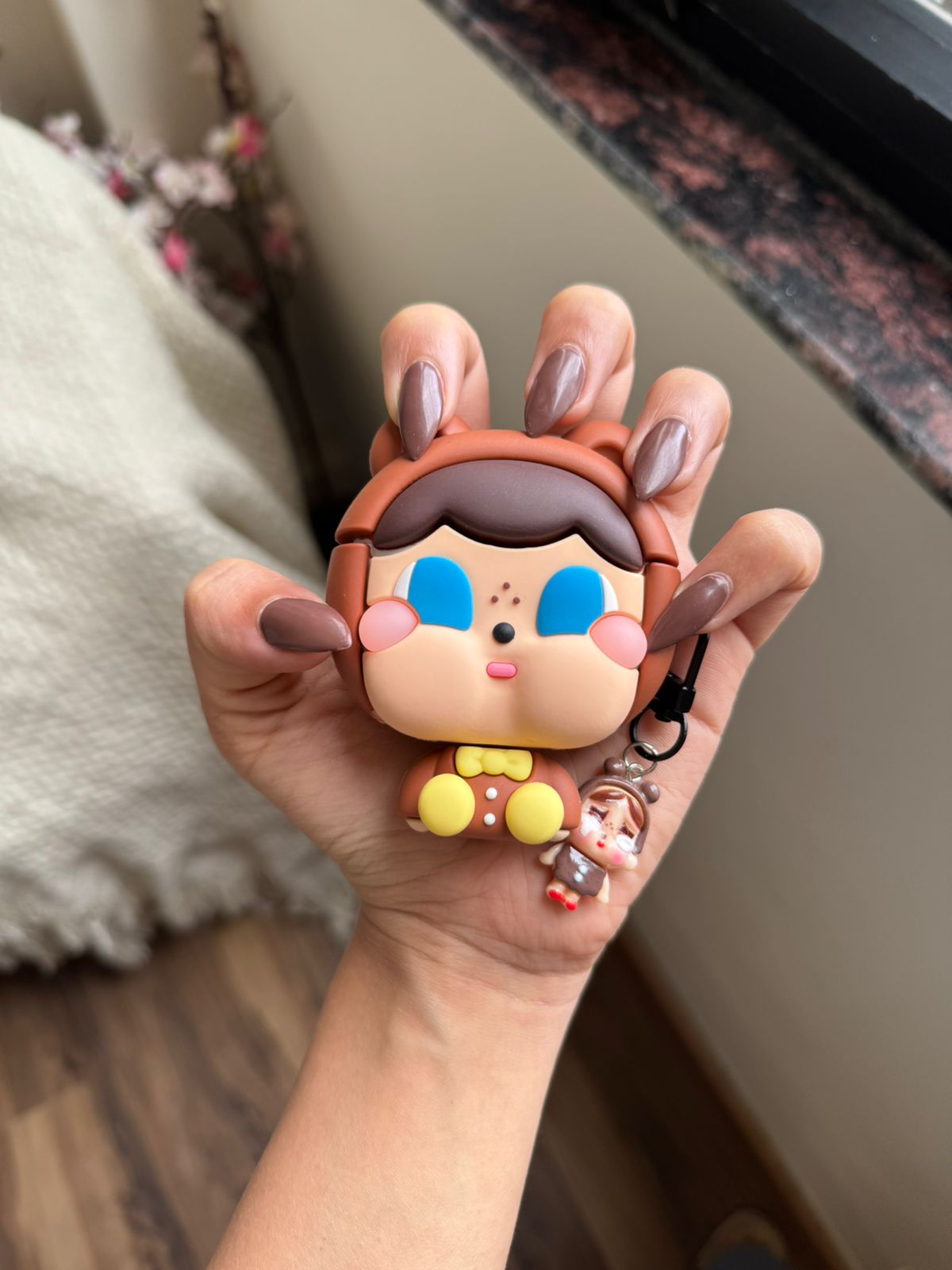 Brown Cutie Character AirPods Case with Mini Charm