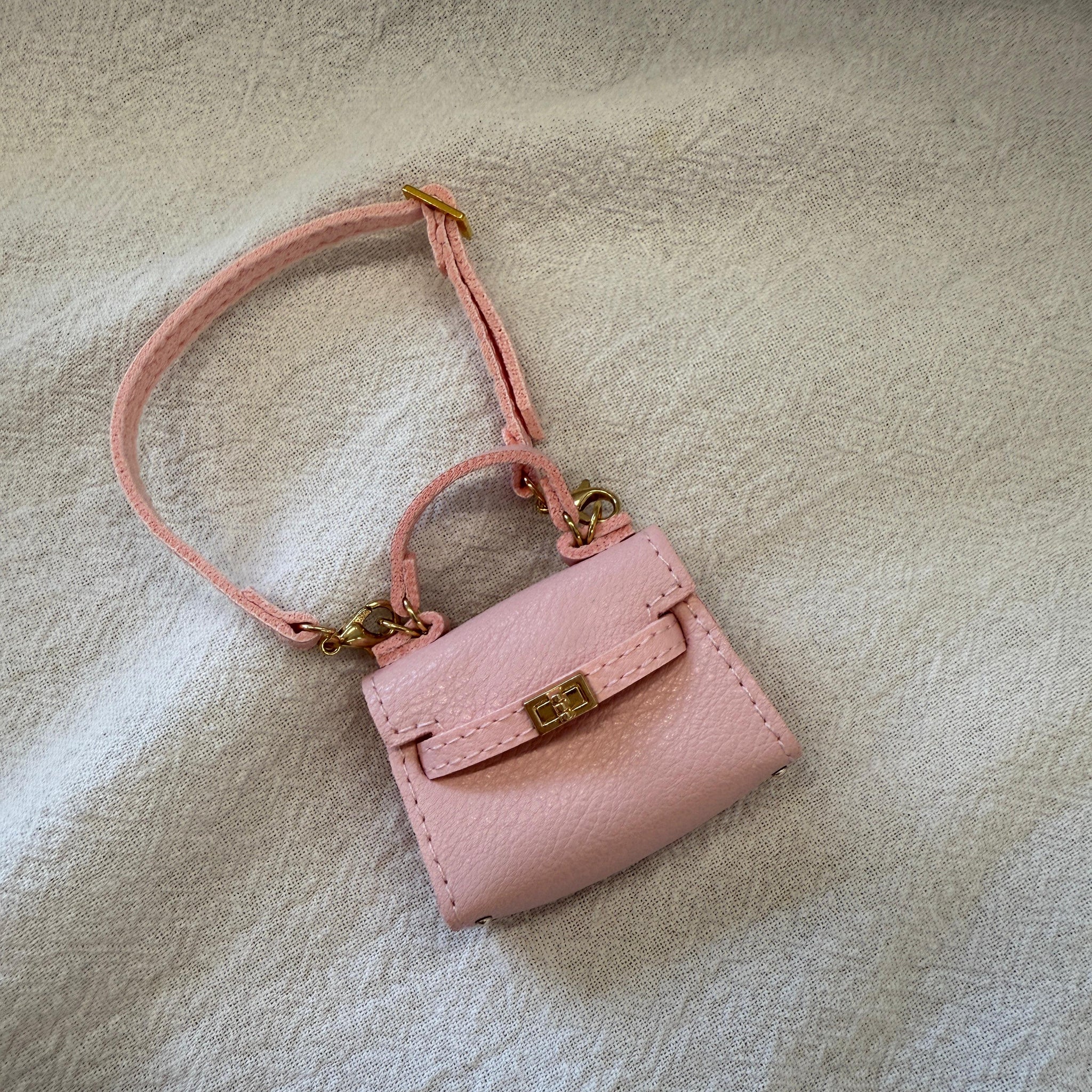 Labubu Miniature Luxury Handbag - Pink Leather Tote with Gold Lock
